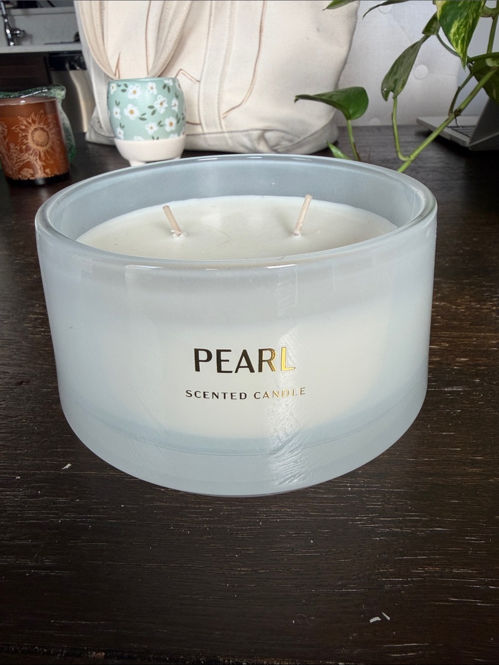 Pearl Pale Blue Two-Wick Frosted Glass Candle